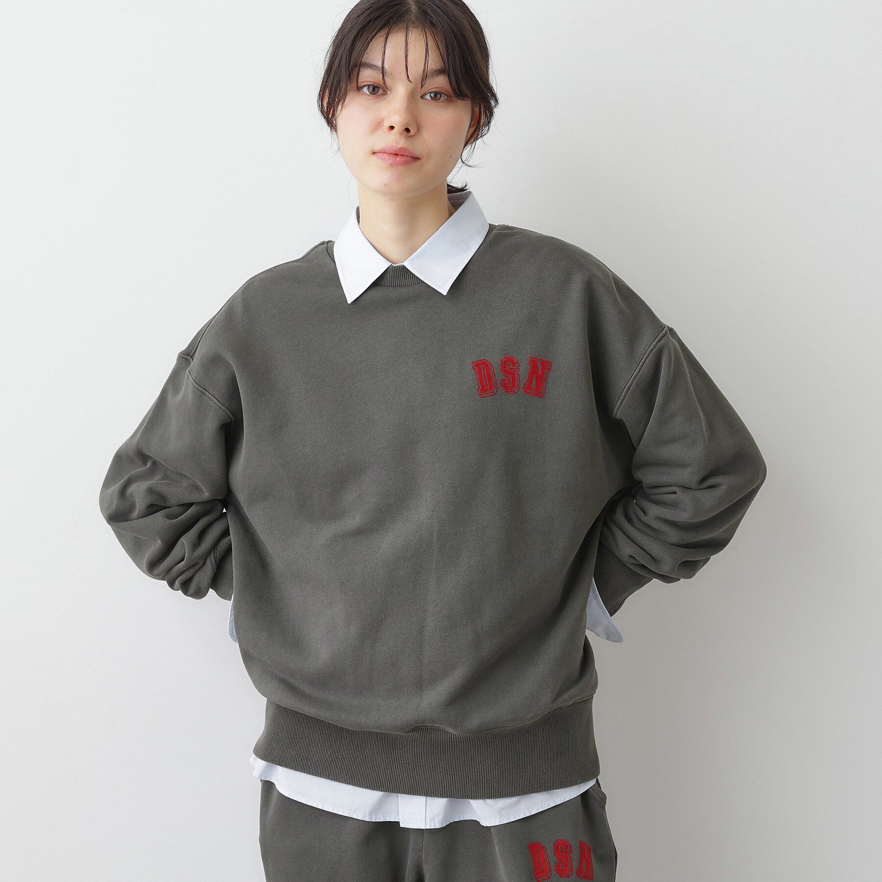 Dessin「【ユニセックス/セットアップ可】ピグメント裏毛スウェット」|パーカー|チャコールグレー(0