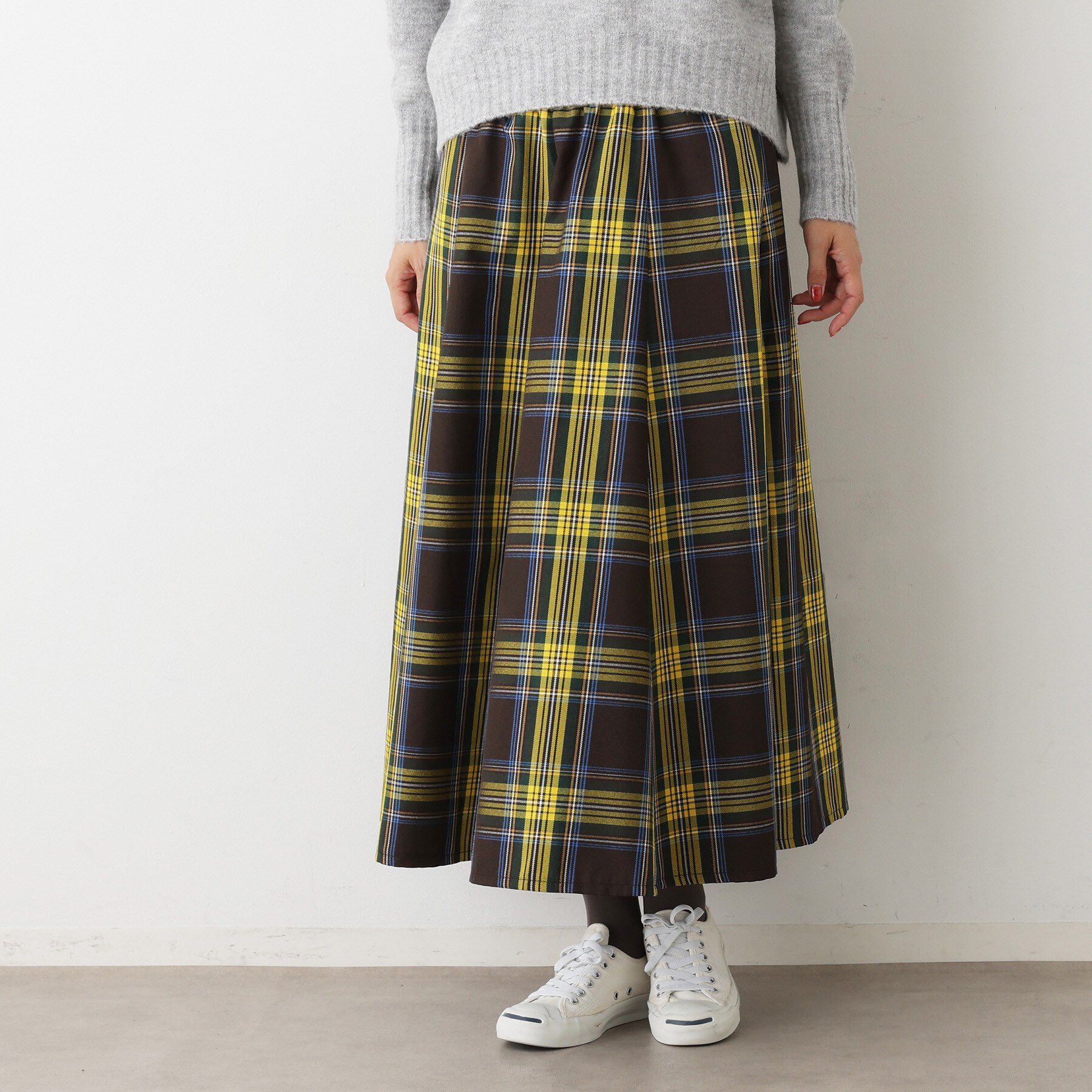 Dessin「【洗える・ウエストゴム】チェック柄フレアスカート」|スカート|