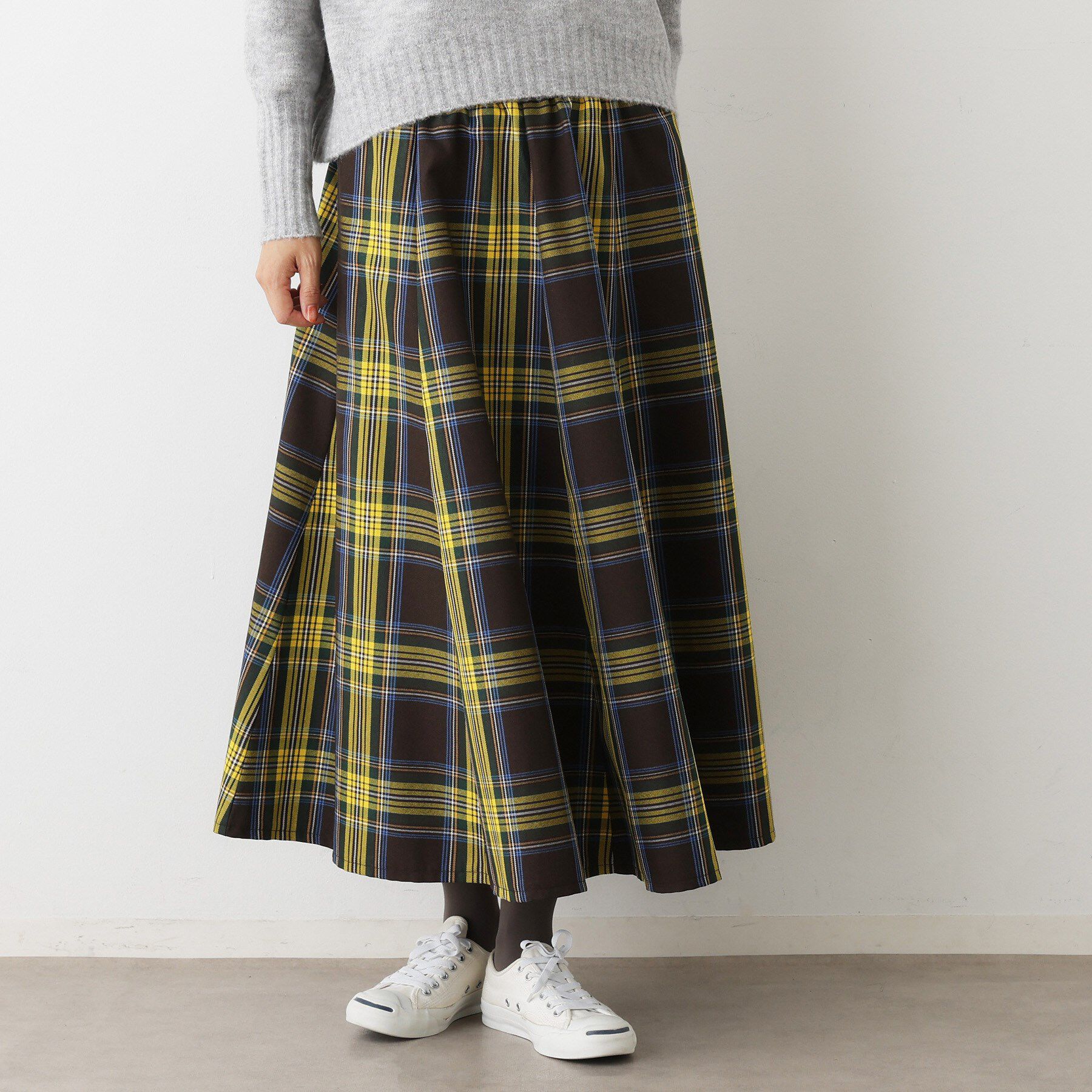 Dessin「【洗える・ウエストゴム】チェック柄フレアスカート」|スカート|