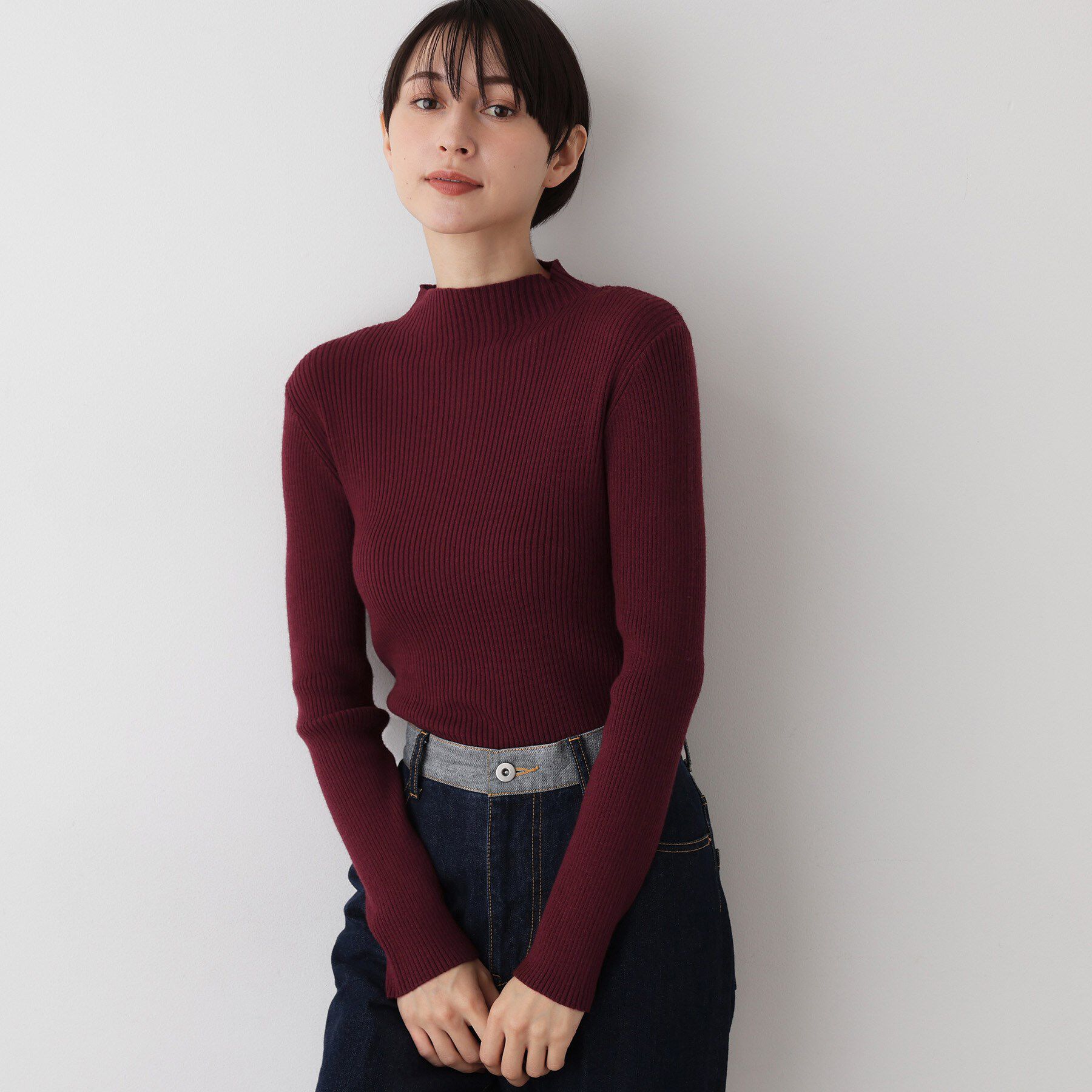 Dessin「【洗える】リブタートルネックニット」|ニット・セーター|ボルドー(064)
