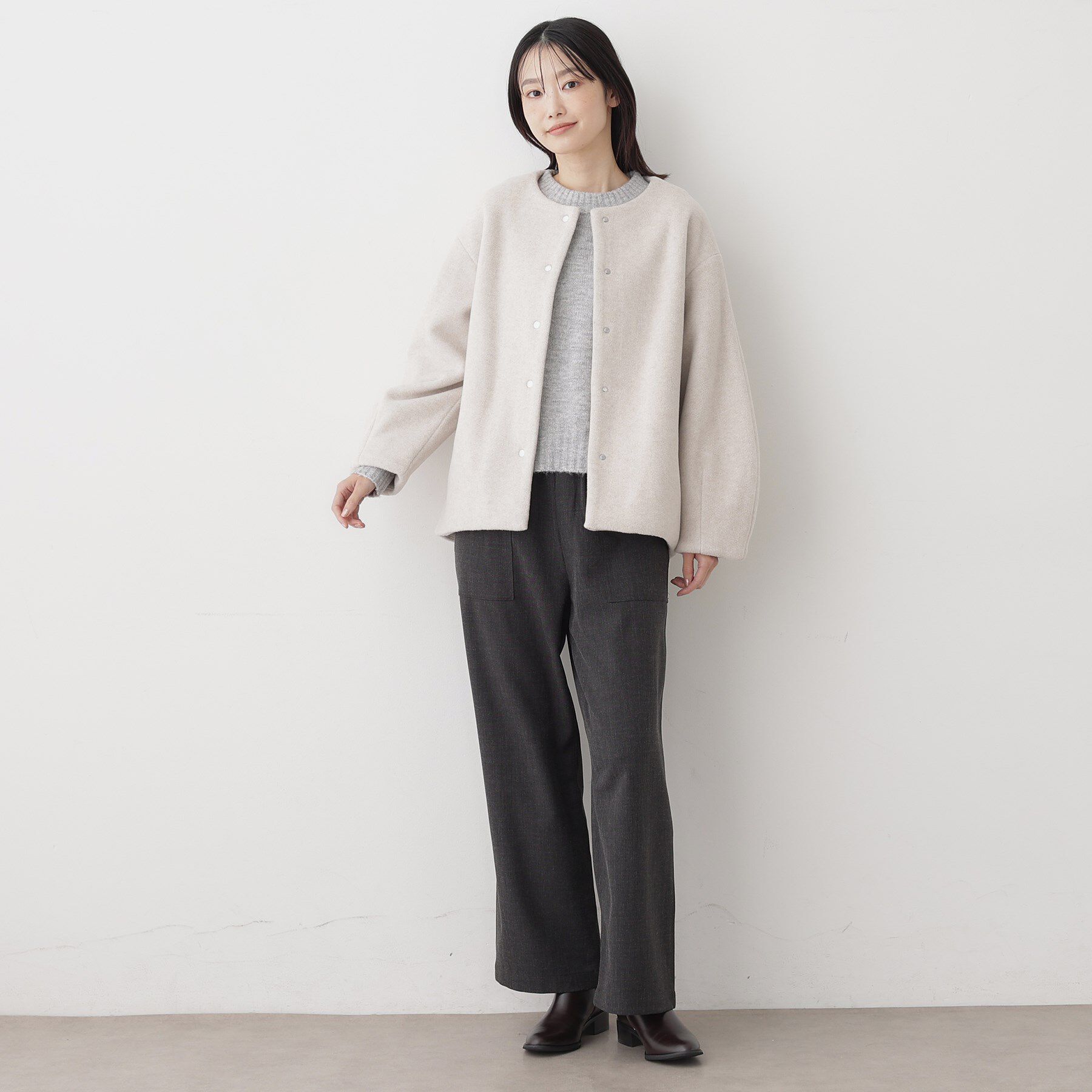 Dessin「メランジ起毛ジャケット」|ノーカラーコート|