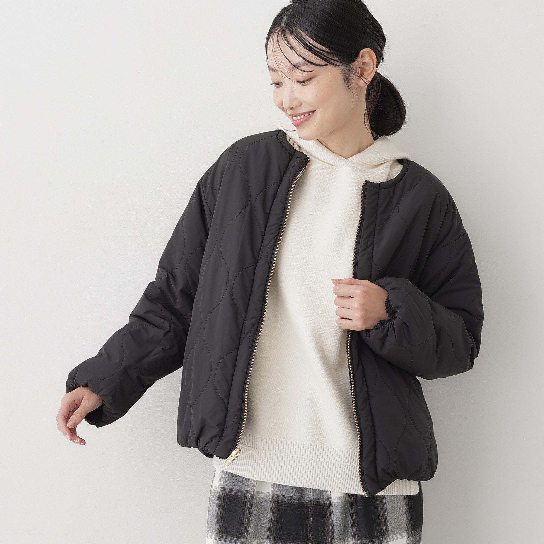 Dessin「【2WAY】リバーシブルタフタボアアウター」|ノーカラージャケット|