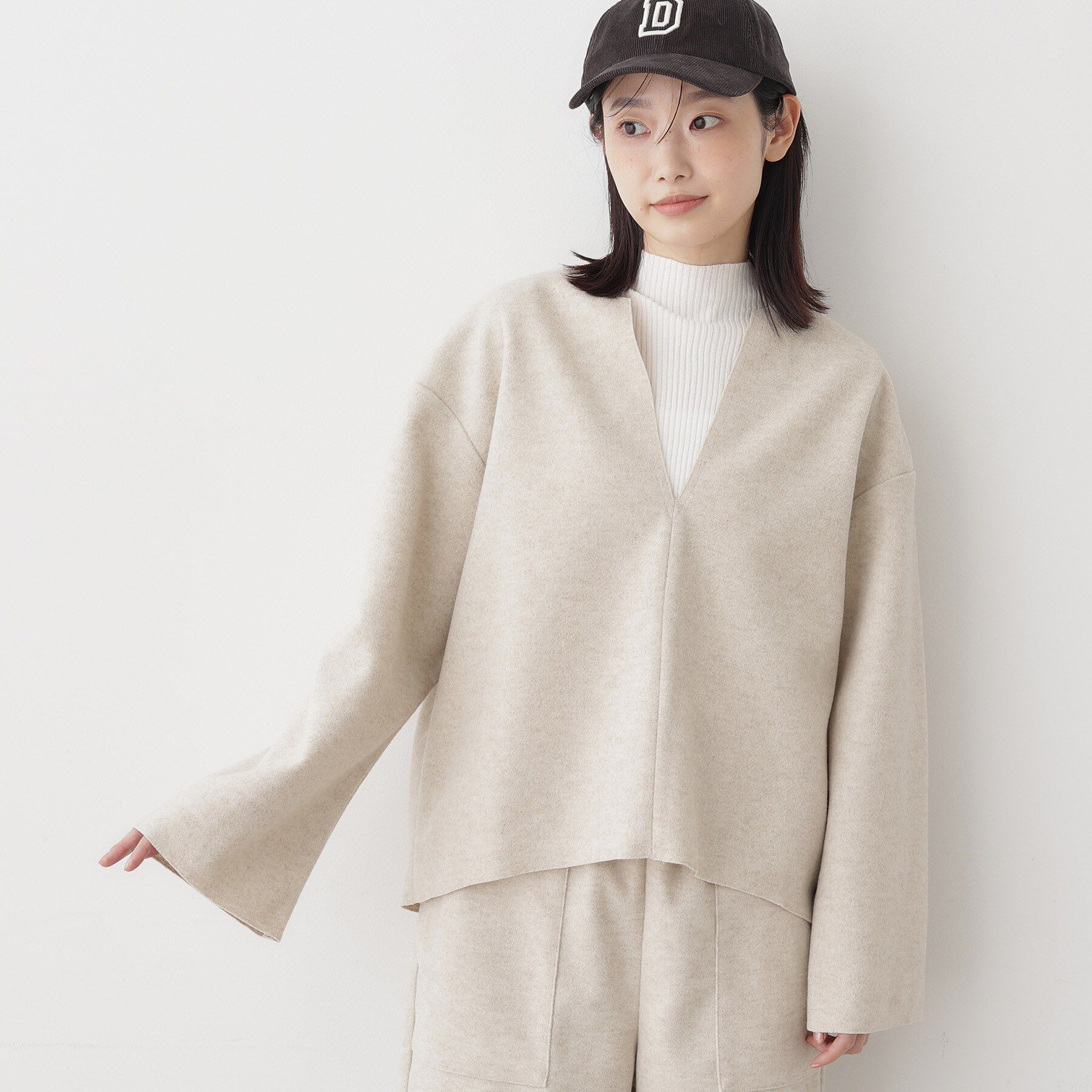 Dessin「【セットアップ可/洗える】Vネックメルトンジャージ」|シャツ・ブラウス|