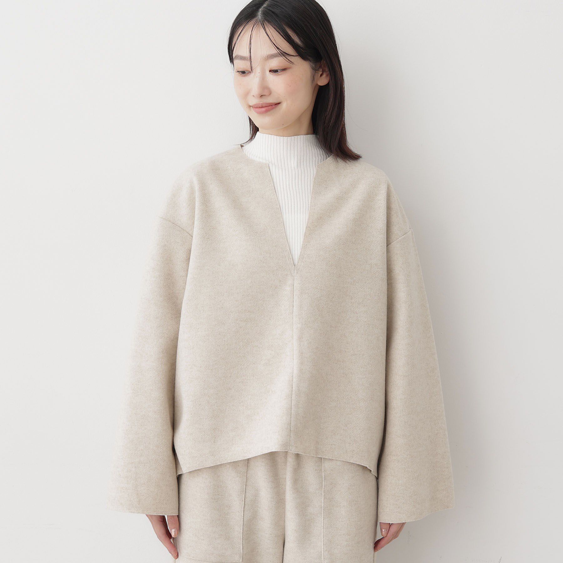 Dessin「【セットアップ可/洗える】Vネックメルトンジャージ」|シャツ・ブラウス|