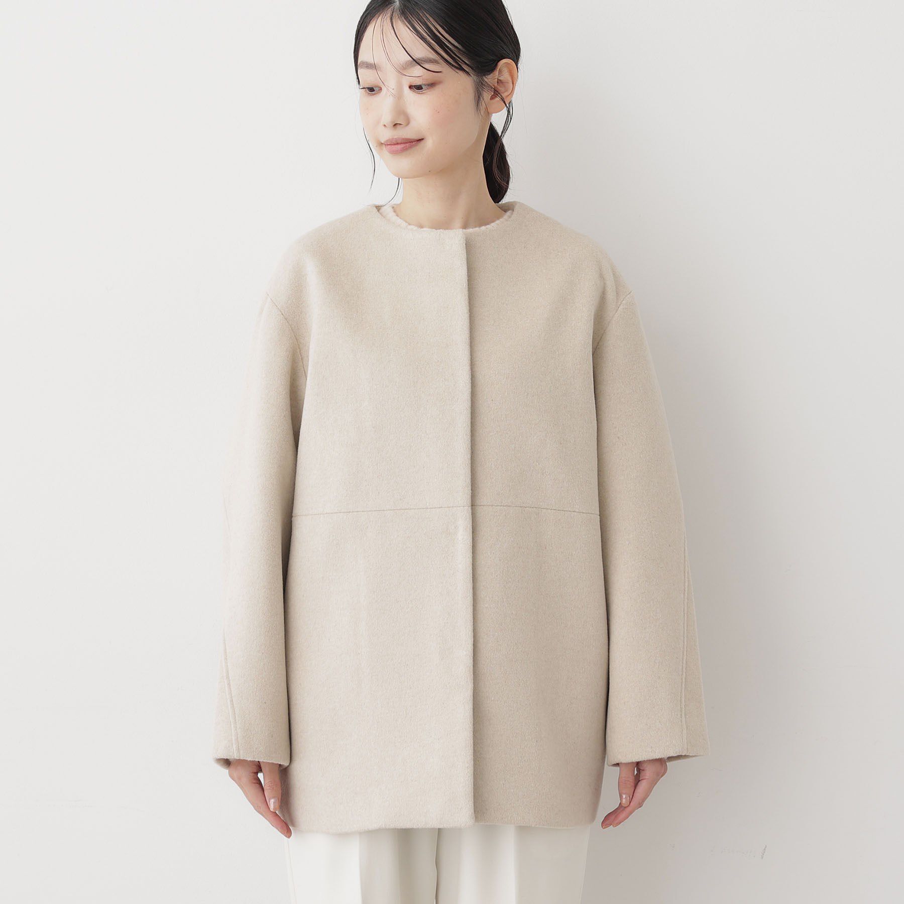 Dessin「ウール混クルーネックコート」|ノーカラーコート|