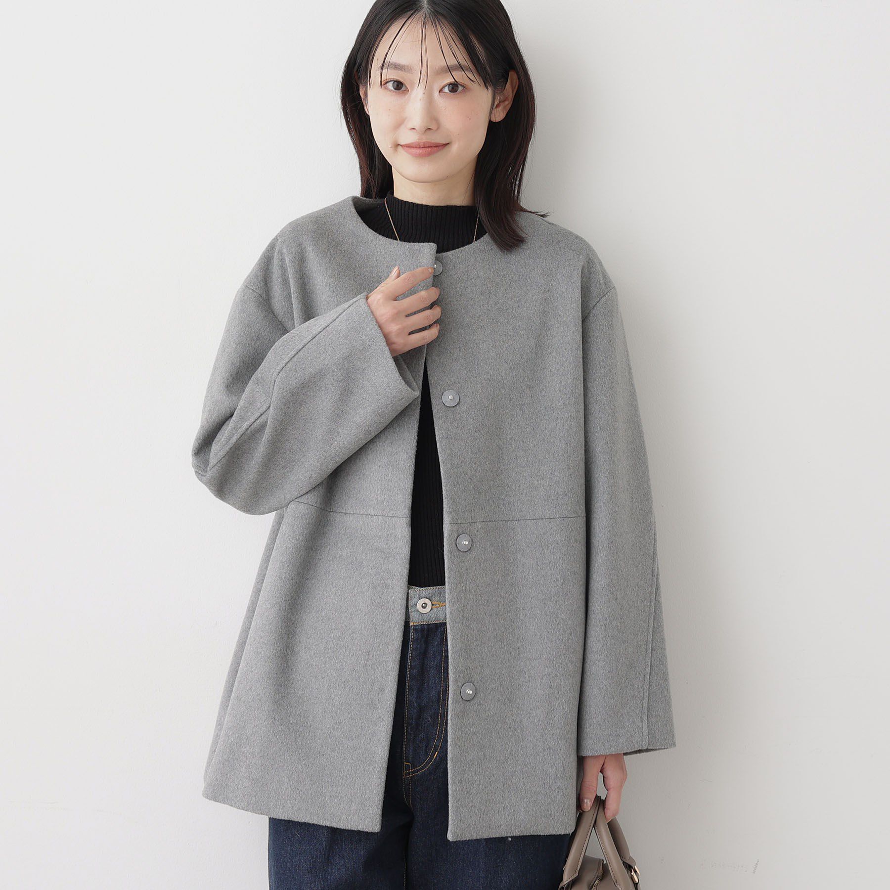 Dessin「ウール混クルーネックコート」|ノーカラーコート|