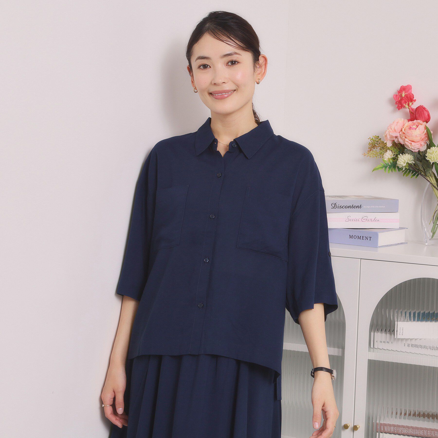 ITS&rsquo;DEMO「【手洗い可／セットアップ可】リネン混ポケット付きシャツ」|シャツ・ブラウス|ネイビー(094)