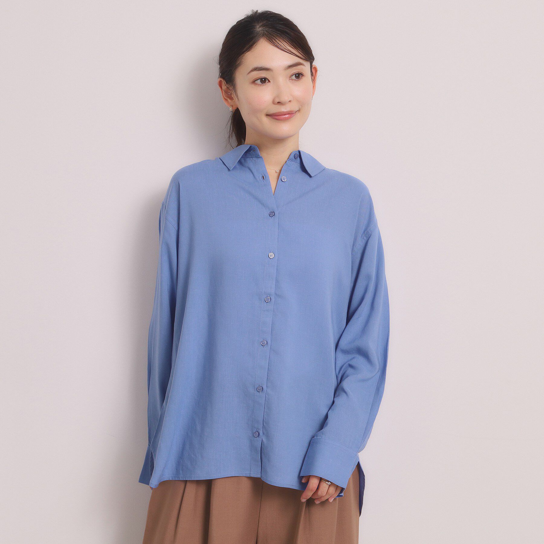 ITS&rsquo;DEMO「【手洗い可】リネン混ベーシックシャツ」|シャツ・ブラウス|ブルー(092)