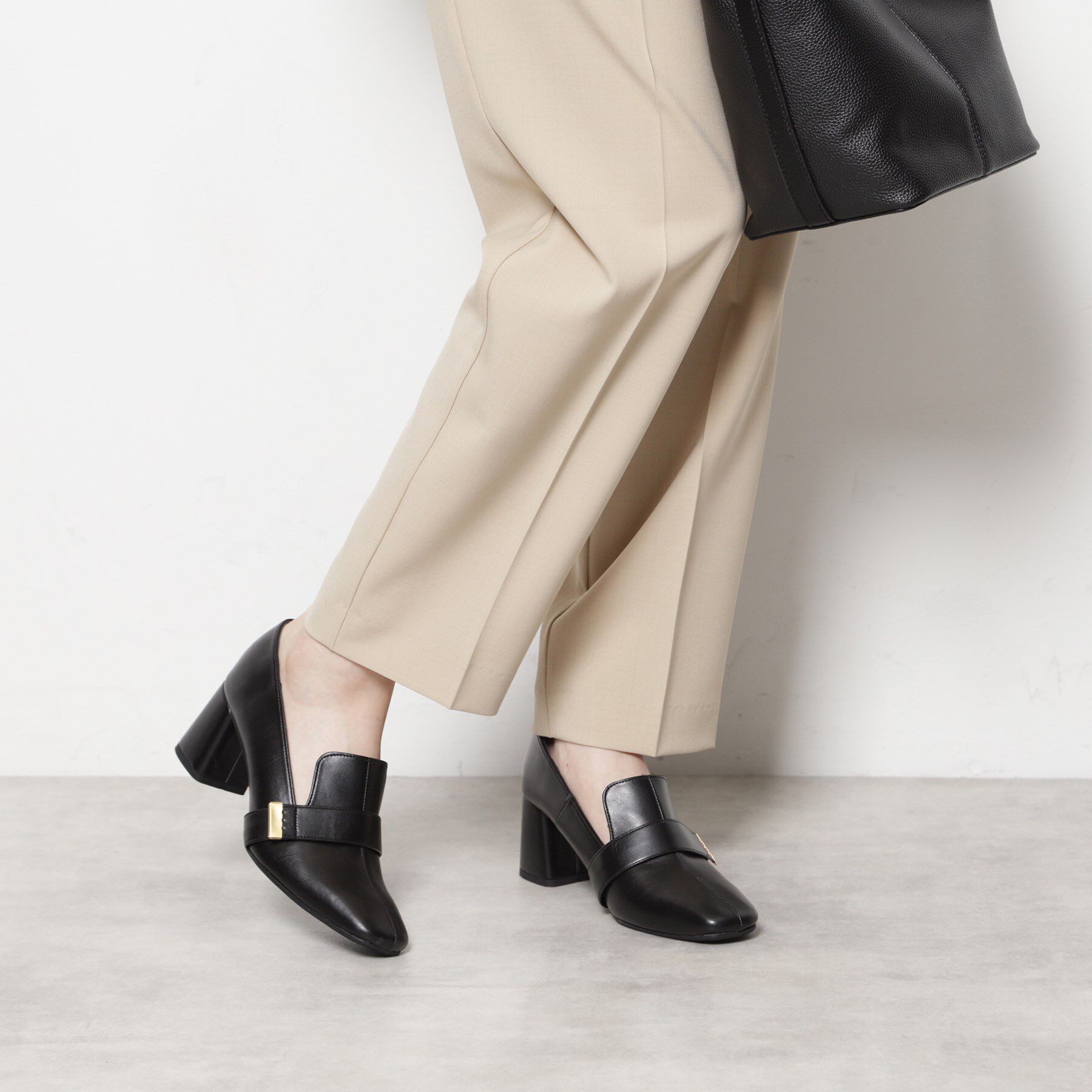 ESPERANZA「スクエアブロックヒールベルトローファー レイン対応」|パンプス|