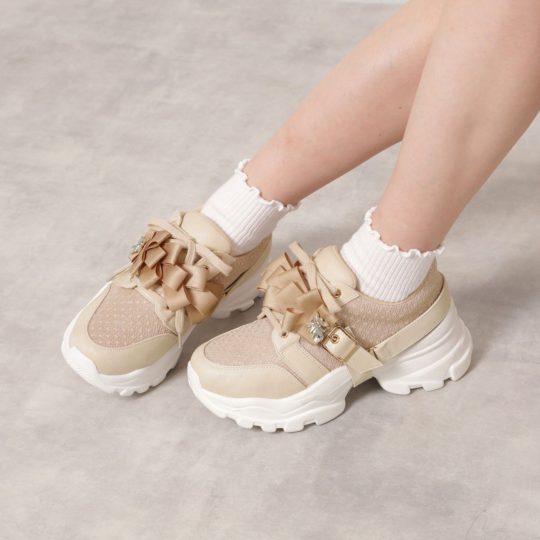 ESPERANZA「ツインリボンベルト付きラメスニーカー」|スニーカー|