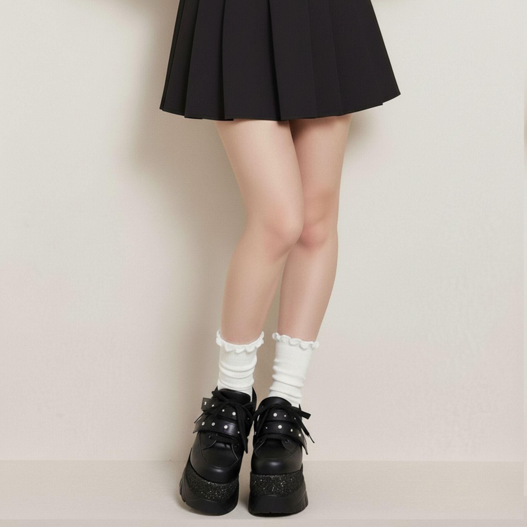 ESPERANZA「ラインストーンスタッズ厚底スニーカー」|スニーカー|ブラック(019)