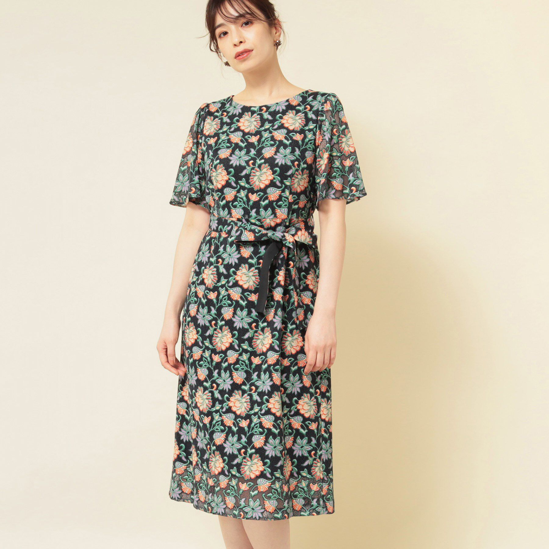 SunaUna「【オパール加工レース／リボン付き】フィット＆フレアワンピース」|ワンピース|