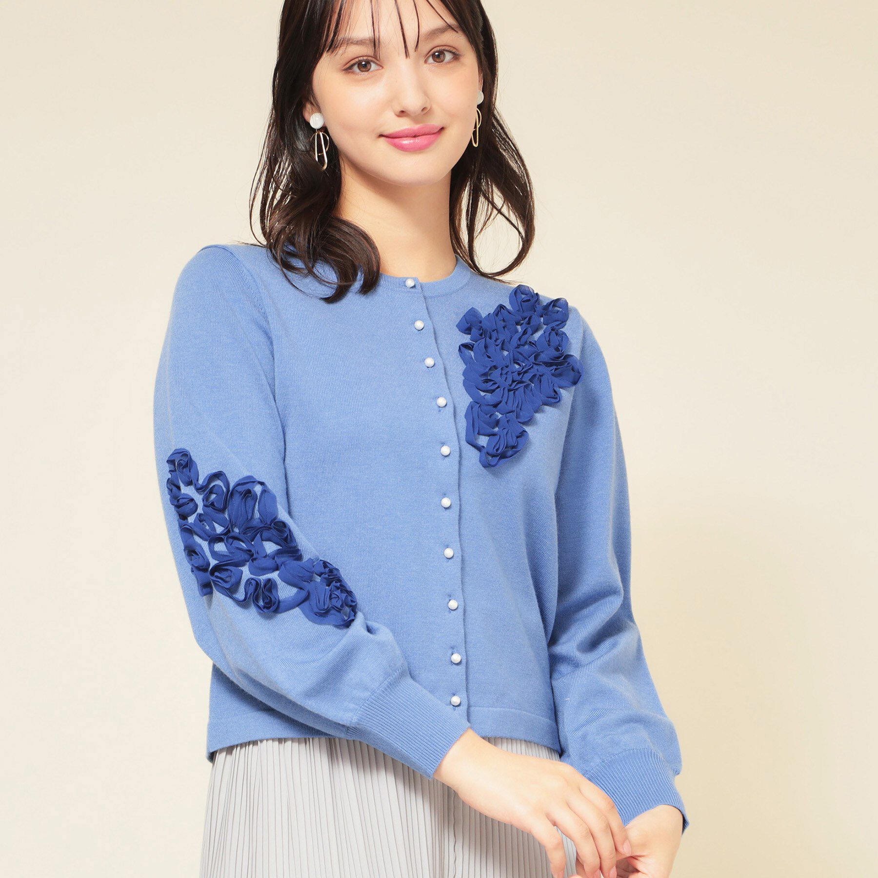 SunaUna「【SS～Lサイズ展開／チュール刺繍】クラフトニット」|カーディガン|