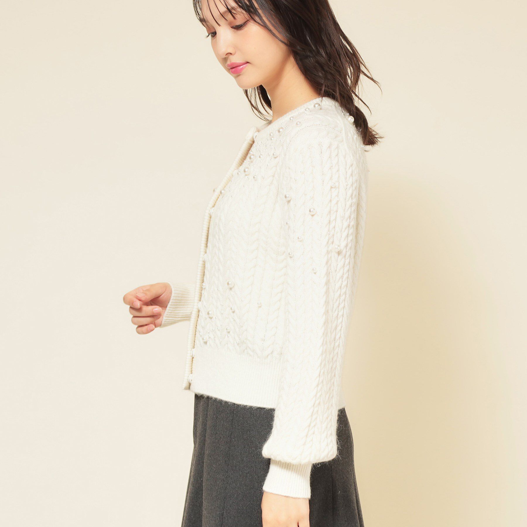 SunaUna「【COLLECTION LINE】パール調カーデ」|カーディガン|