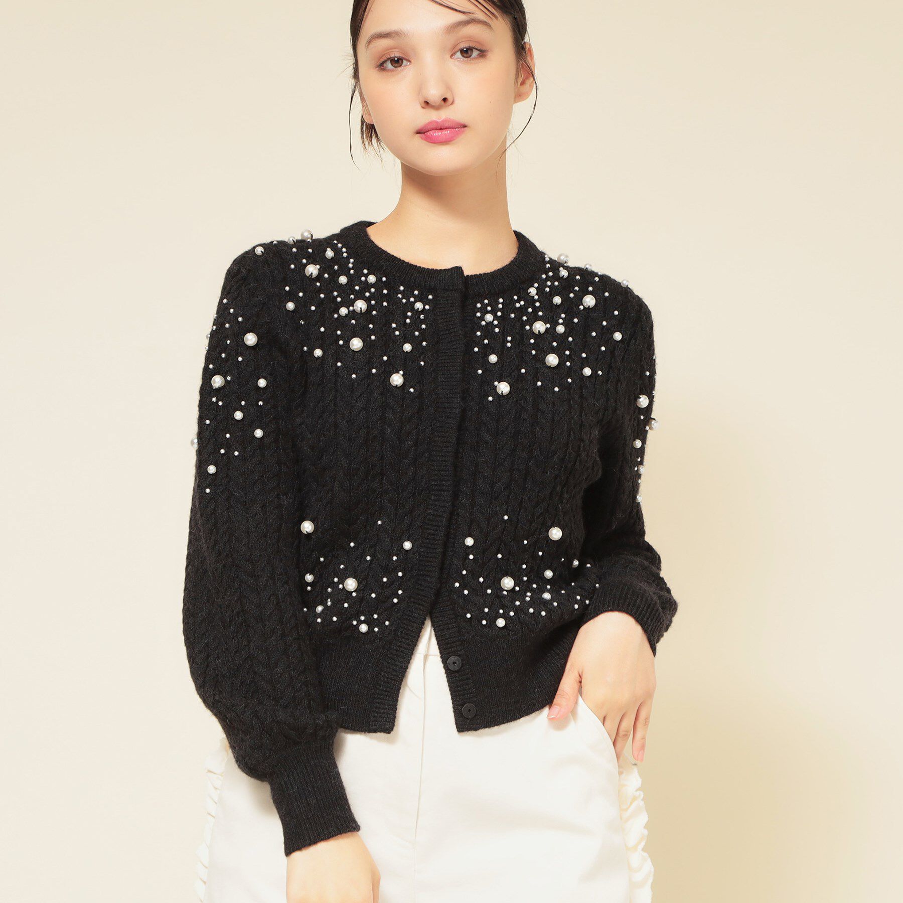 SunaUna「【COLLECTION LINE】パール調カーデ」|カーディガン|