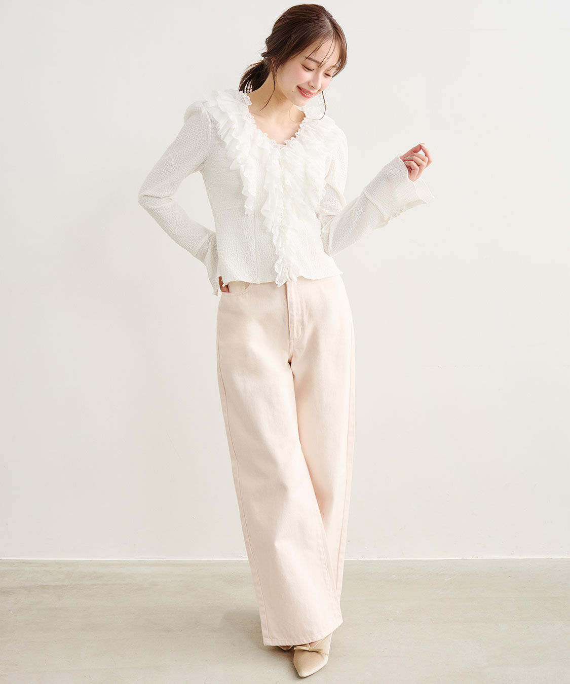 COCO DEAL「レースフリルカットジャカードトップス」|Tシャツ・カットソー|