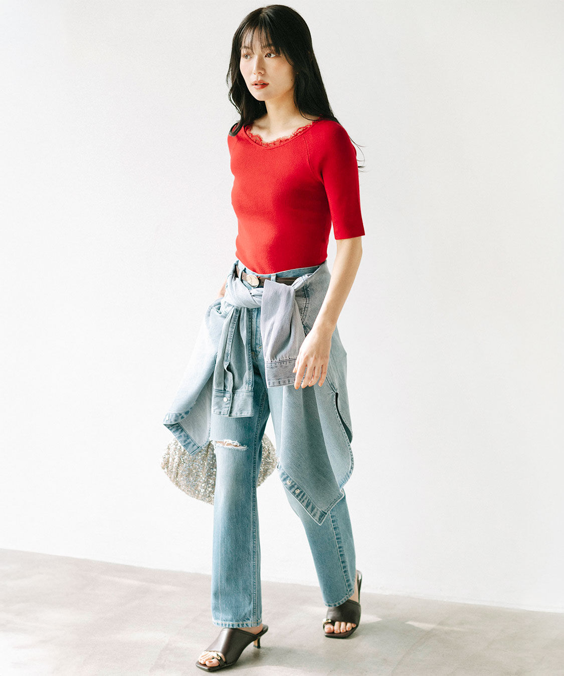 COCO DEAL「《COCO DEAL/Lee》ニースリットストレートデニムパンツ」|デニム|