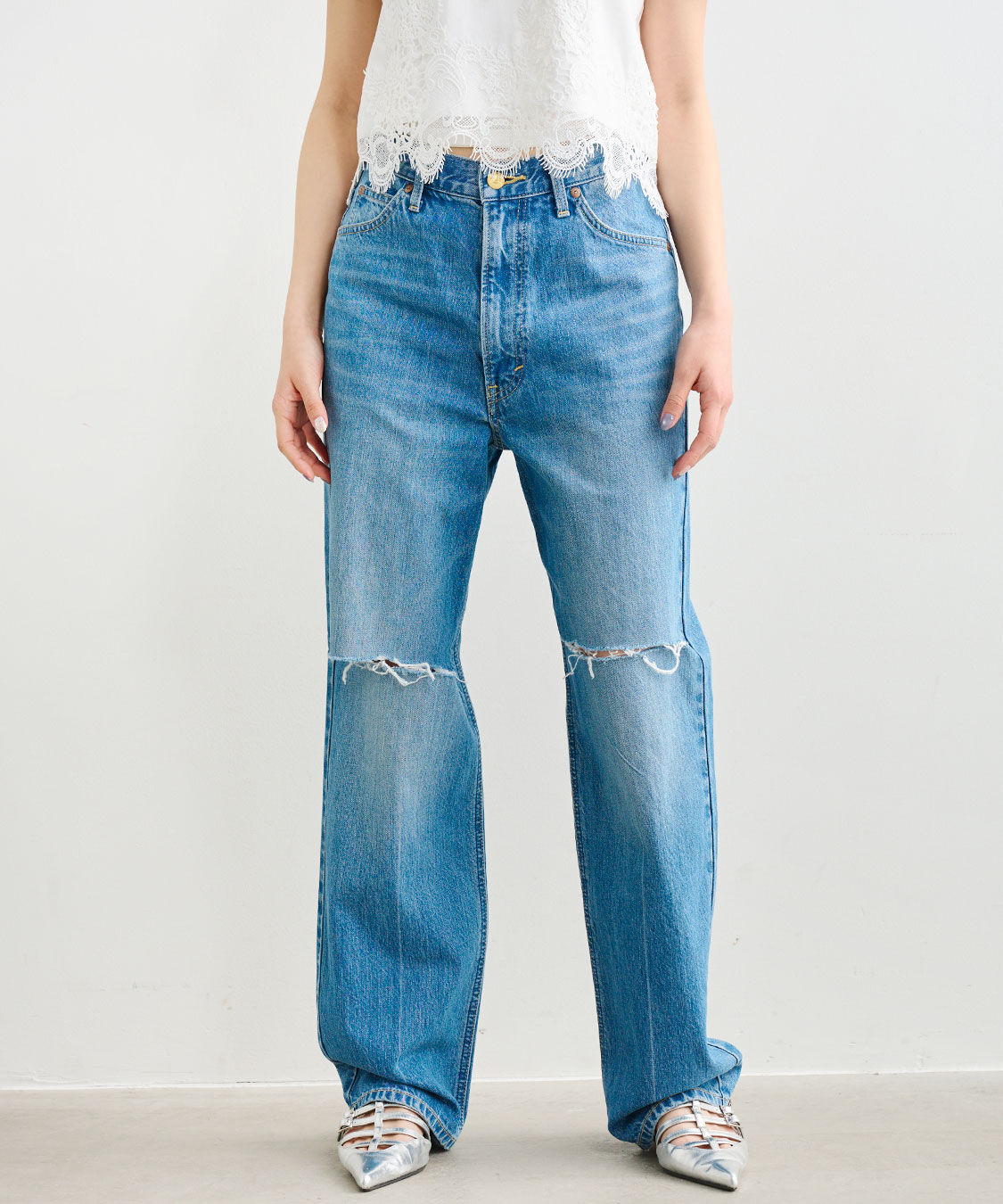 COCO DEAL「《COCO DEAL/Lee》ニースリットストレートデニムパンツ」|デニム|