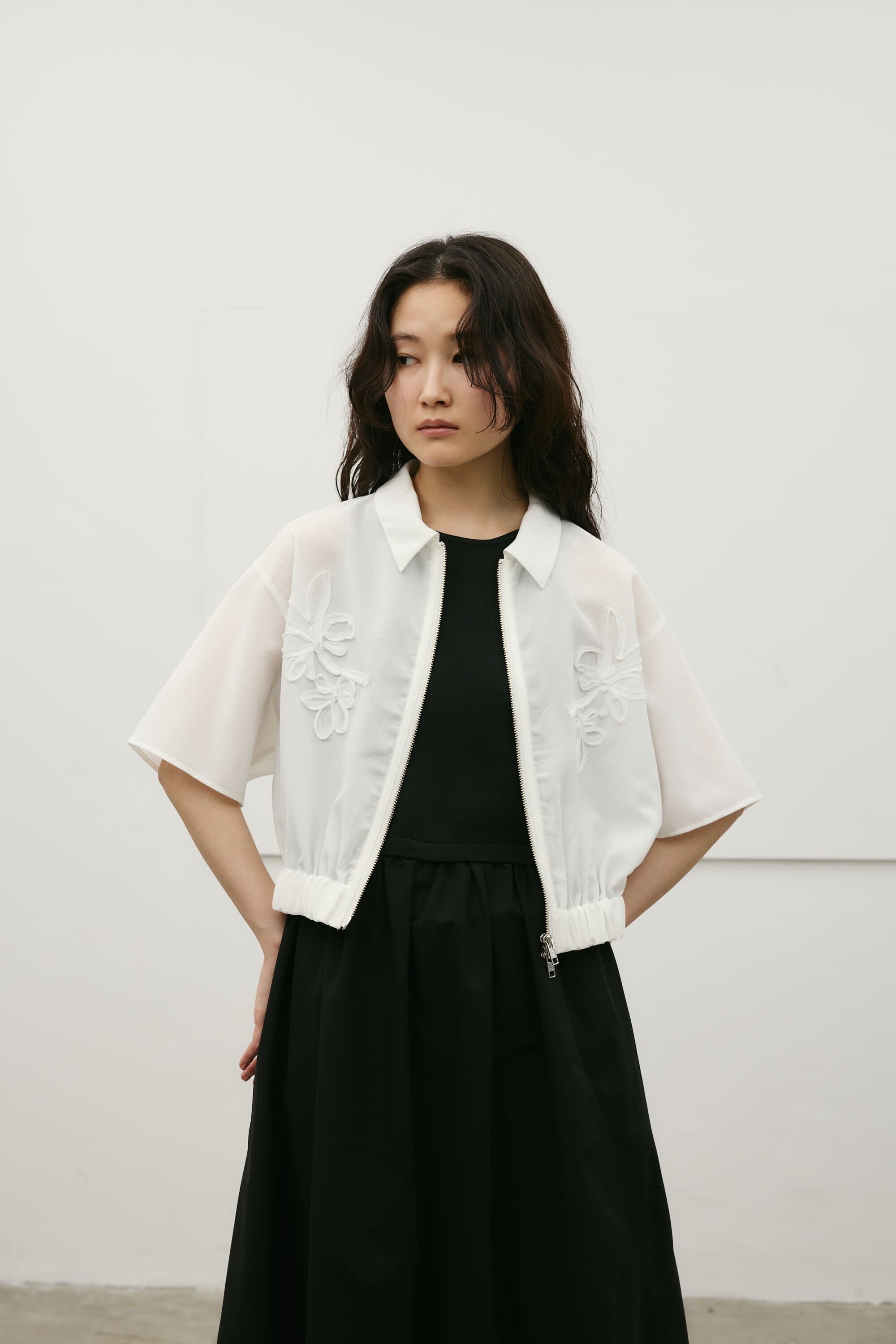 STYLEMIXER「フラワーエンブロイダリージップシャツ」|シャツ・ブラウス|