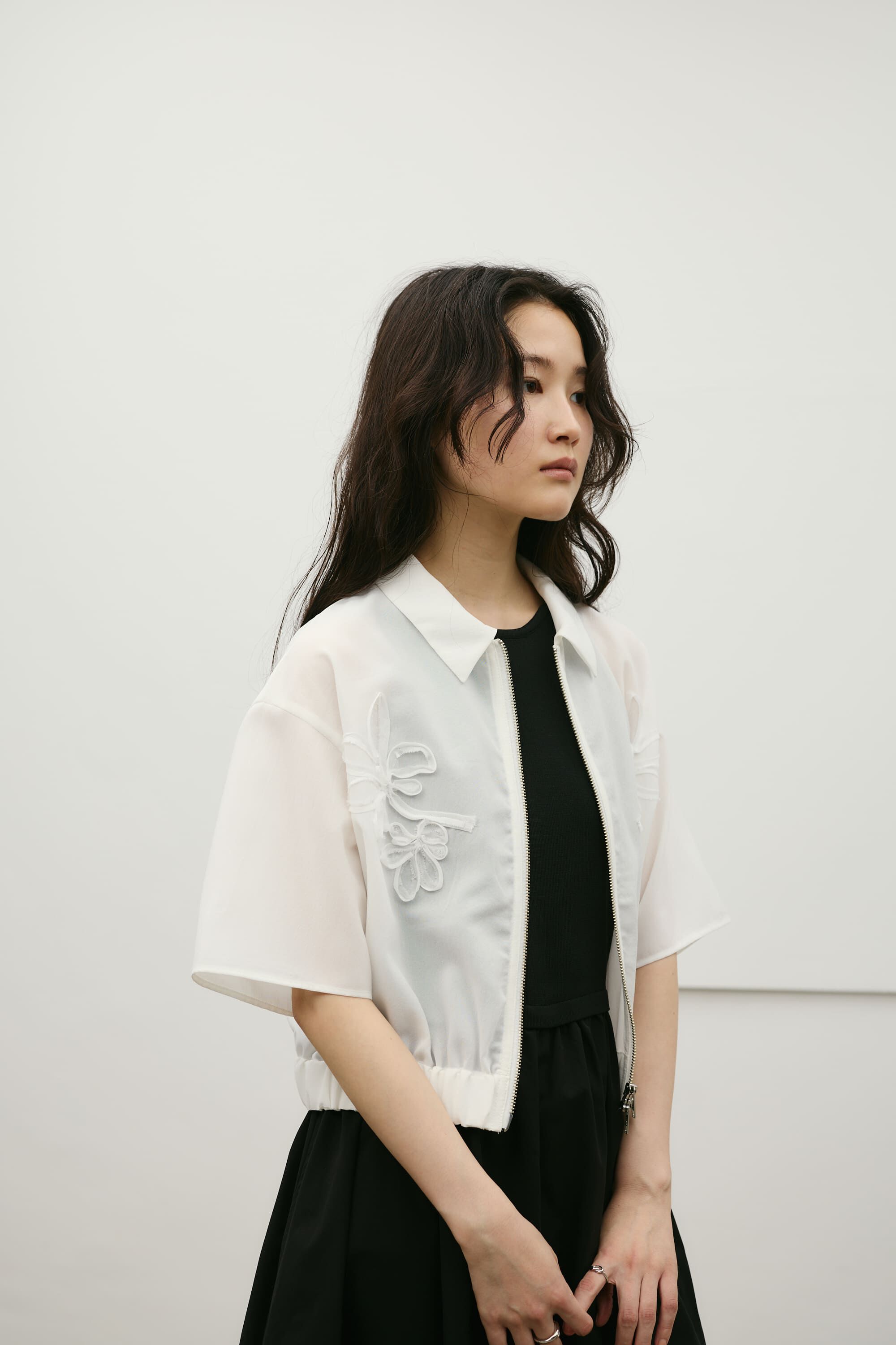 STYLEMIXER「フラワーエンブロイダリージップシャツ」|シャツ・ブラウス|