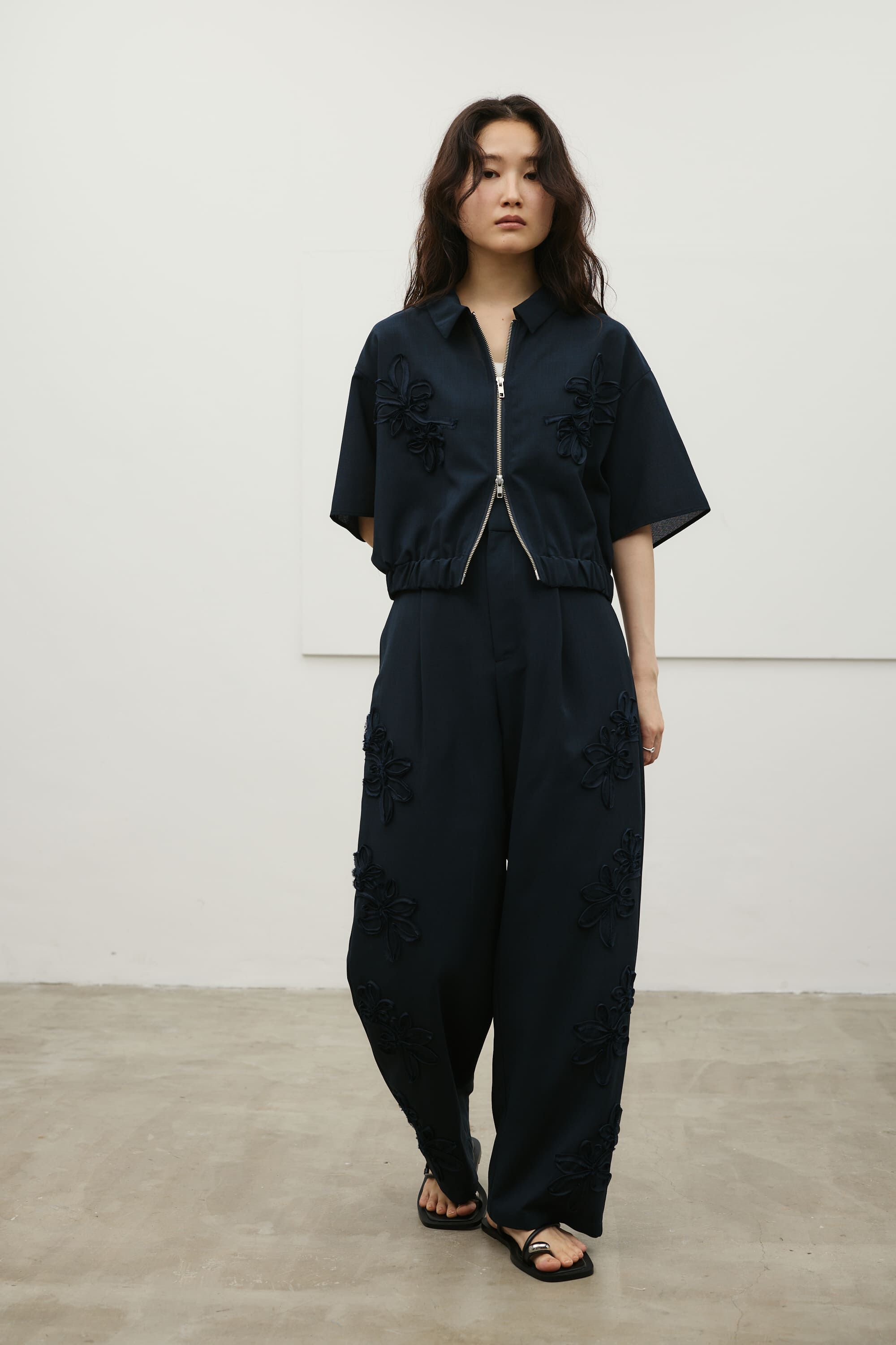 STYLEMIXER「フラワーエンブロイダリージップシャツ」|シャツ・ブラウス|