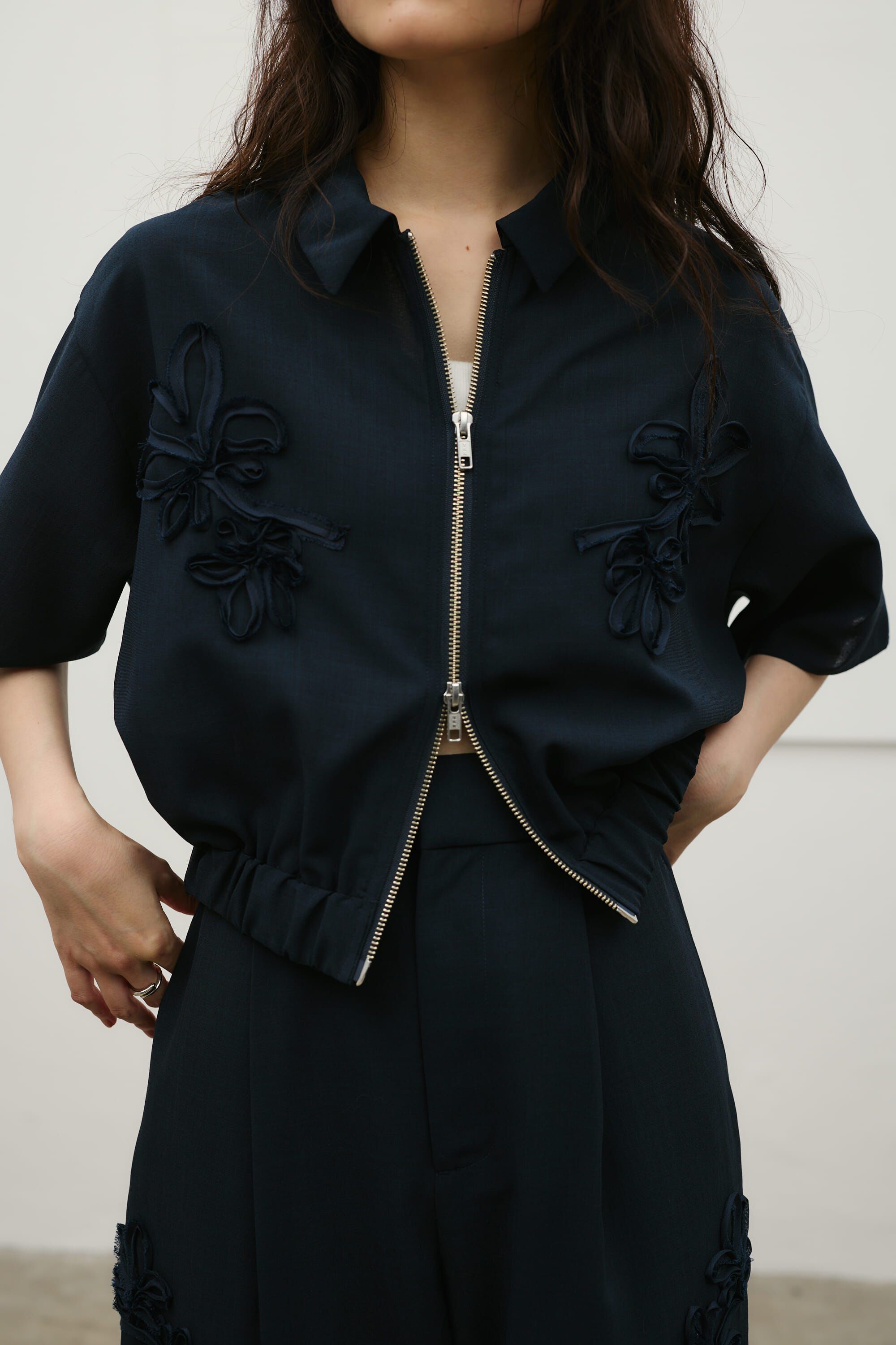 STYLEMIXER「フラワーエンブロイダリージップシャツ」|シャツ・ブラウス|