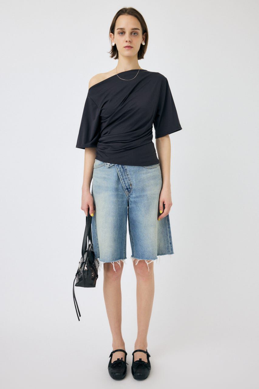 MOUSSY「CROSS WAIST ハーフパンツ」|デニム|