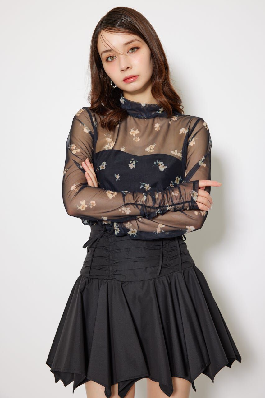 rienda「2WAYスリーブギャザーシアートップス」|Tシャツ・カットソー|柄BLK5