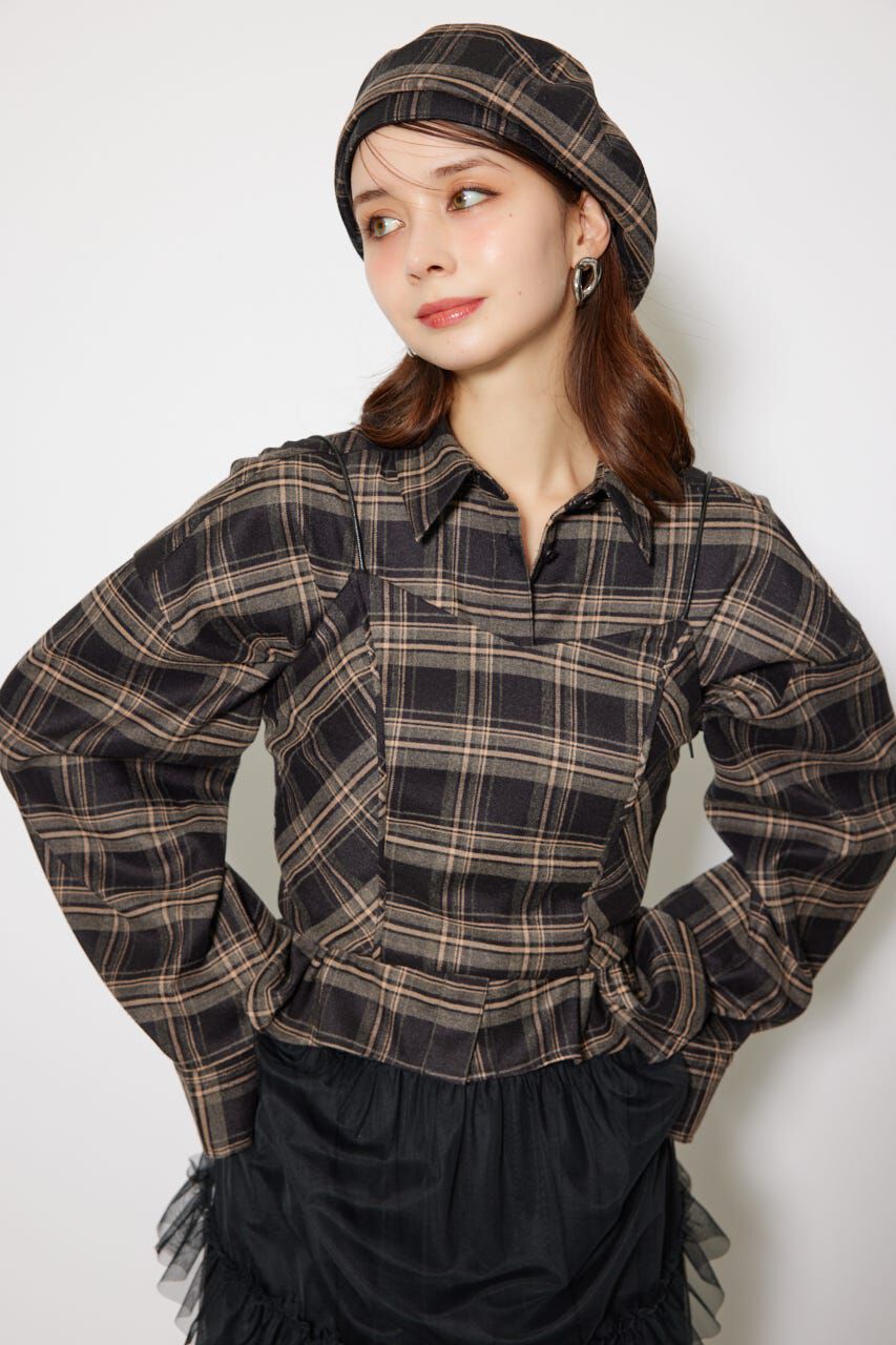 rienda「フロントショートチェックシャツ」|シャツ・ブラウス|