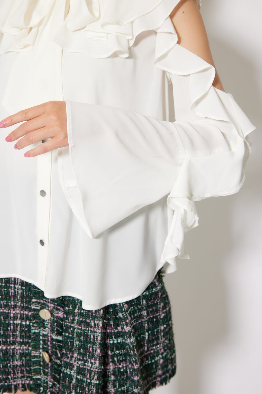 rienda「フリルスリーブビッグカラーリボンブラウス」|シャツ・ブラウス|