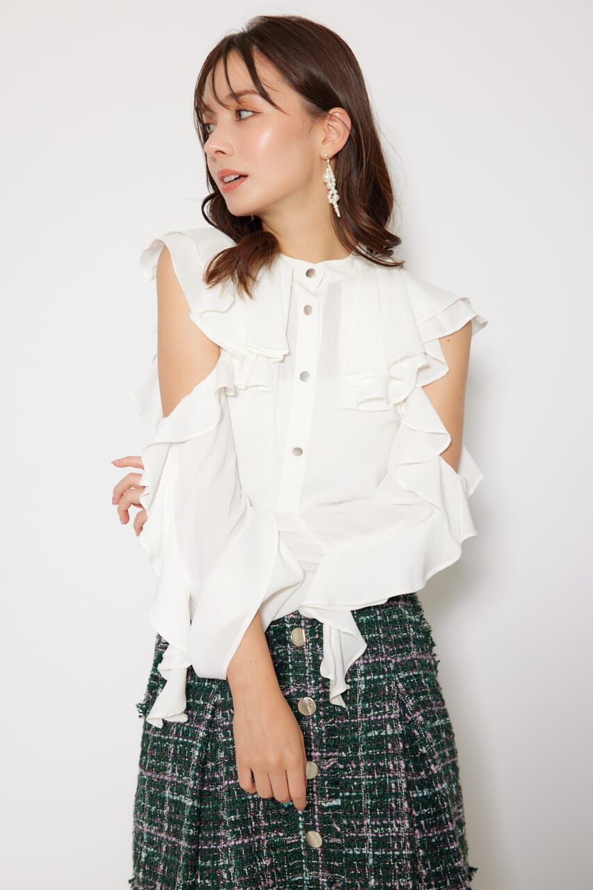 rienda「フリルスリーブビッグカラーリボンブラウス」|シャツ・ブラウス|