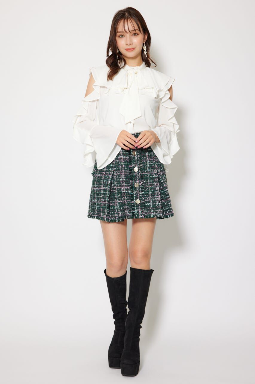 rienda「フリルスリーブビッグカラーリボンブラウス」|シャツ・ブラウス|