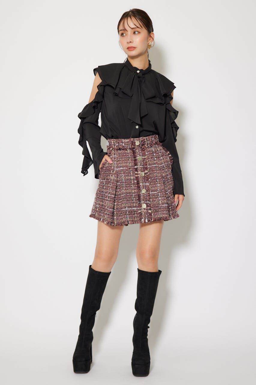 rienda「フリルスリーブビッグカラーリボンブラウス」|シャツ・ブラウス|