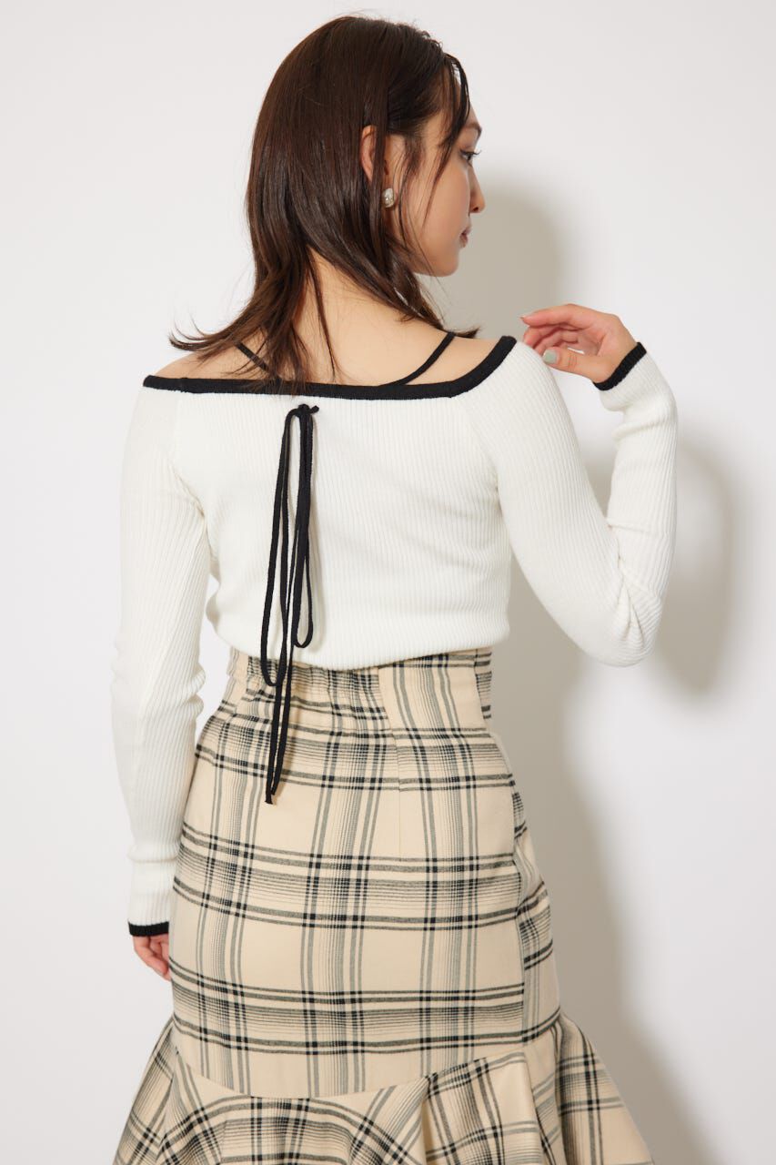 rienda「Rロゴバックリボンオフショルニットトップス」|ニット・セーター|