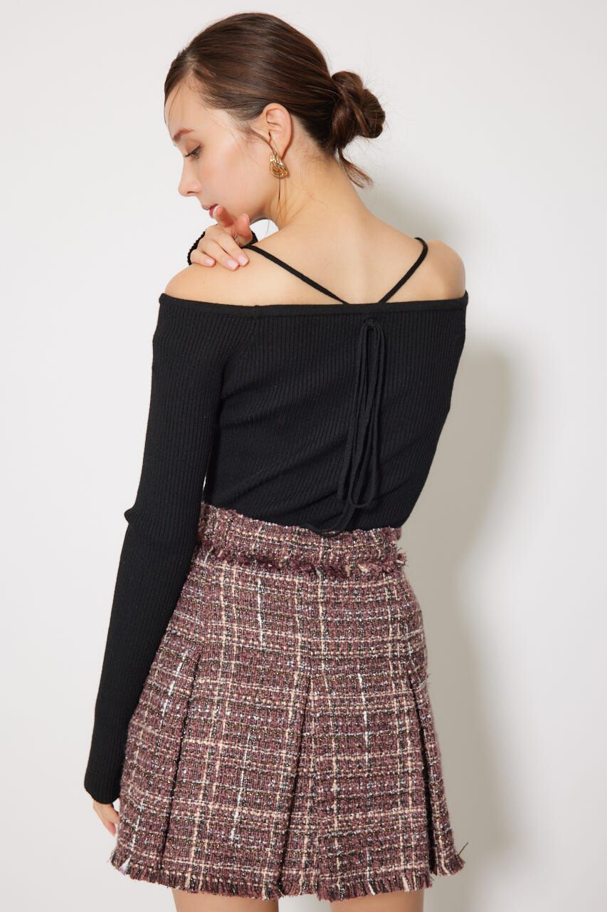 rienda「Rロゴバックリボンオフショルニットトップス」|ニット・セーター|