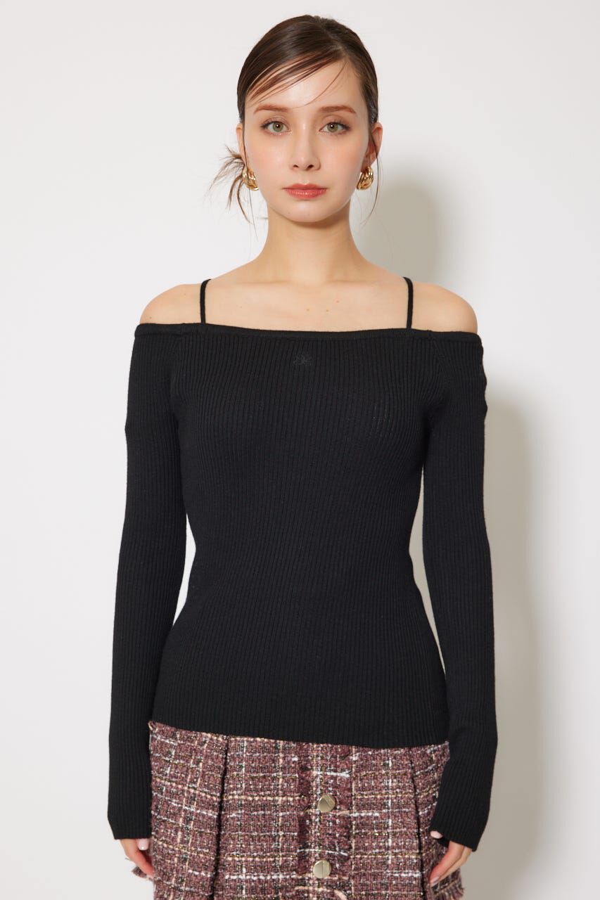 rienda「Rロゴバックリボンオフショルニットトップス」|ニット・セーター|