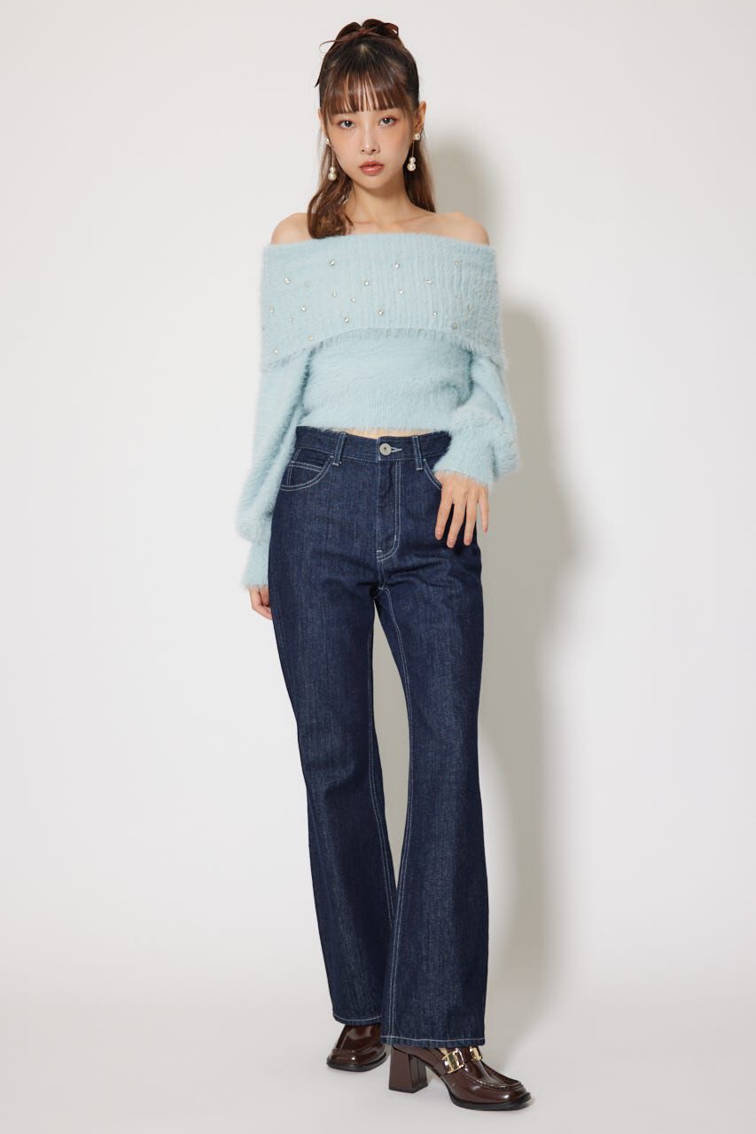rienda「オフショルビジューシャギーニットトップス」|ニット・セーター|