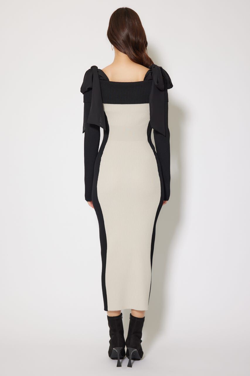 rienda「バイカラーオフショルリボンニットワンピース」|ワンピース|