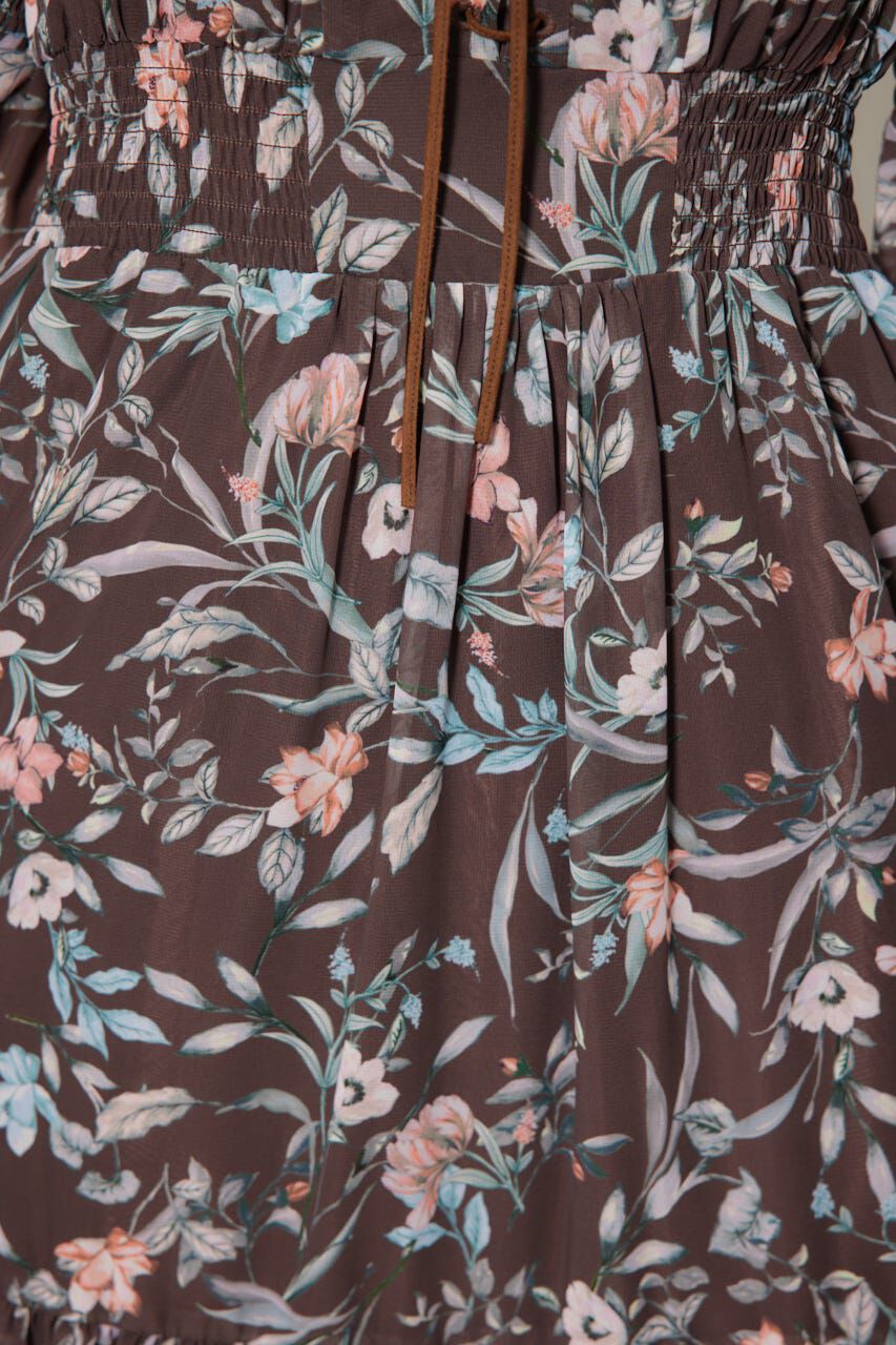 rienda「レースアップフラワーパターンフレアワンピース」|ワンピース|