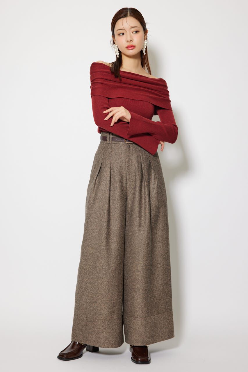 rienda「オフショルギャザーニットトップス」|ニット・セーター|