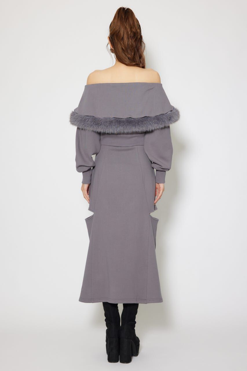 rienda「フェイクファー付きカッティング裏起毛ワンピース」|ワンピース|