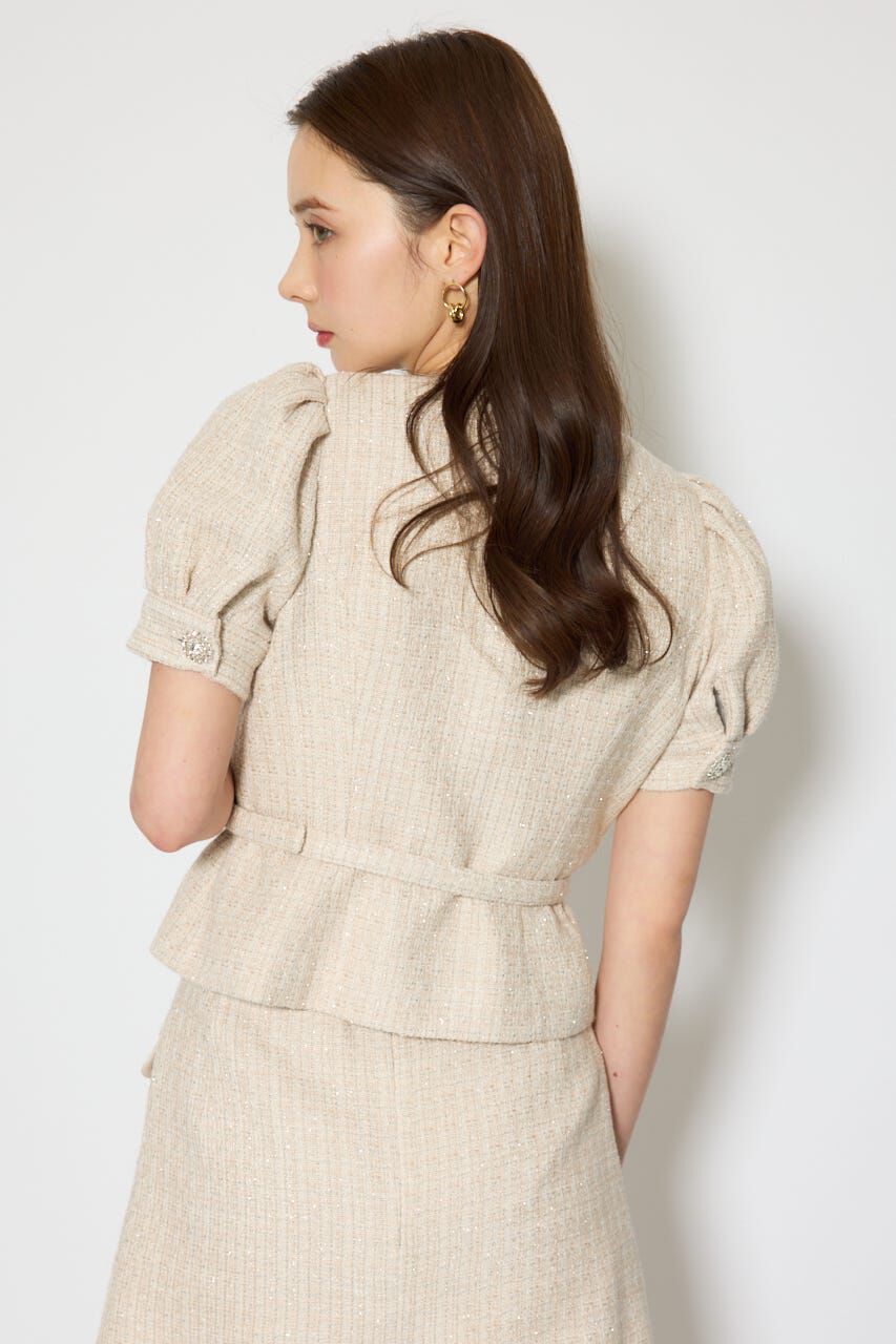 rienda「ノーカラーツイードペプラムジャケット」|その他|