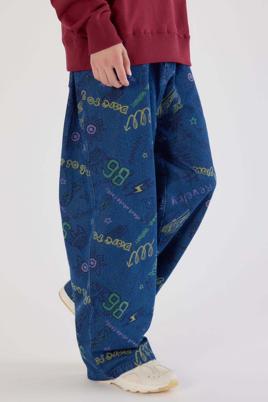 RODEO CROWNS「グラフィティーワイドデニムパンツ」|デニム|L/BLU1