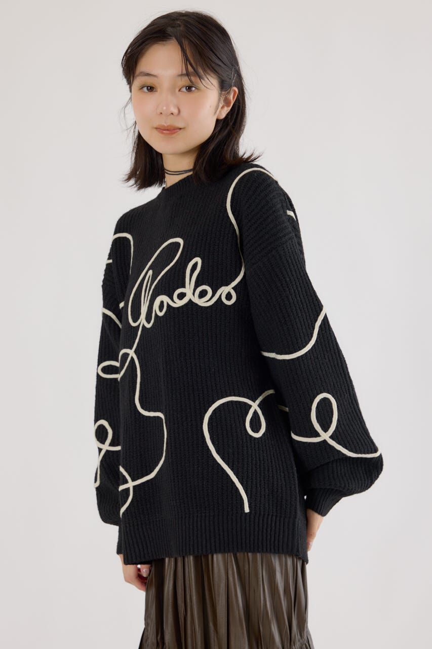 RODEO CROWNS「Embroideryラインロゴニットトップス」|ニット・セーター|BLK