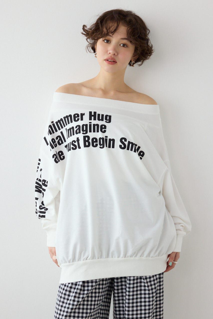 RODEO CROWNS「メッセージオフショルダートップス」|パーカー|WHT