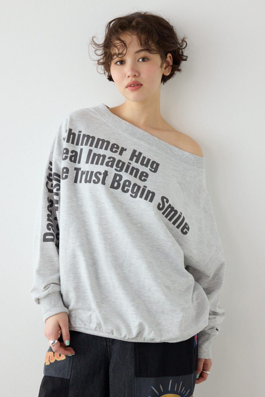 RODEO CROWNS「メッセージオフショルダートップス」|パーカー|L/T.GRY1