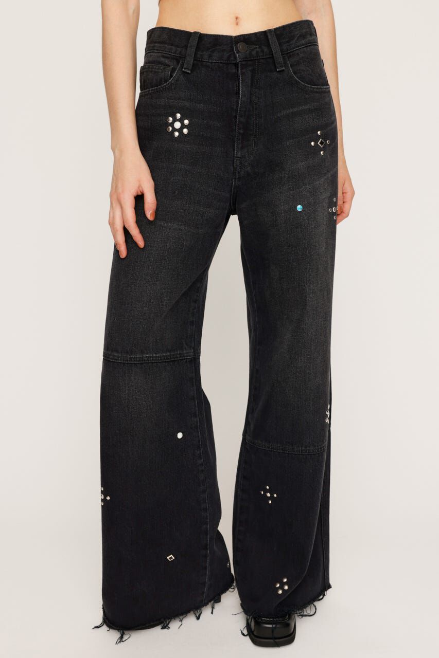 SLY「STUDS SEAM DESIGN FLARE PT-E」|デニム|BLK
