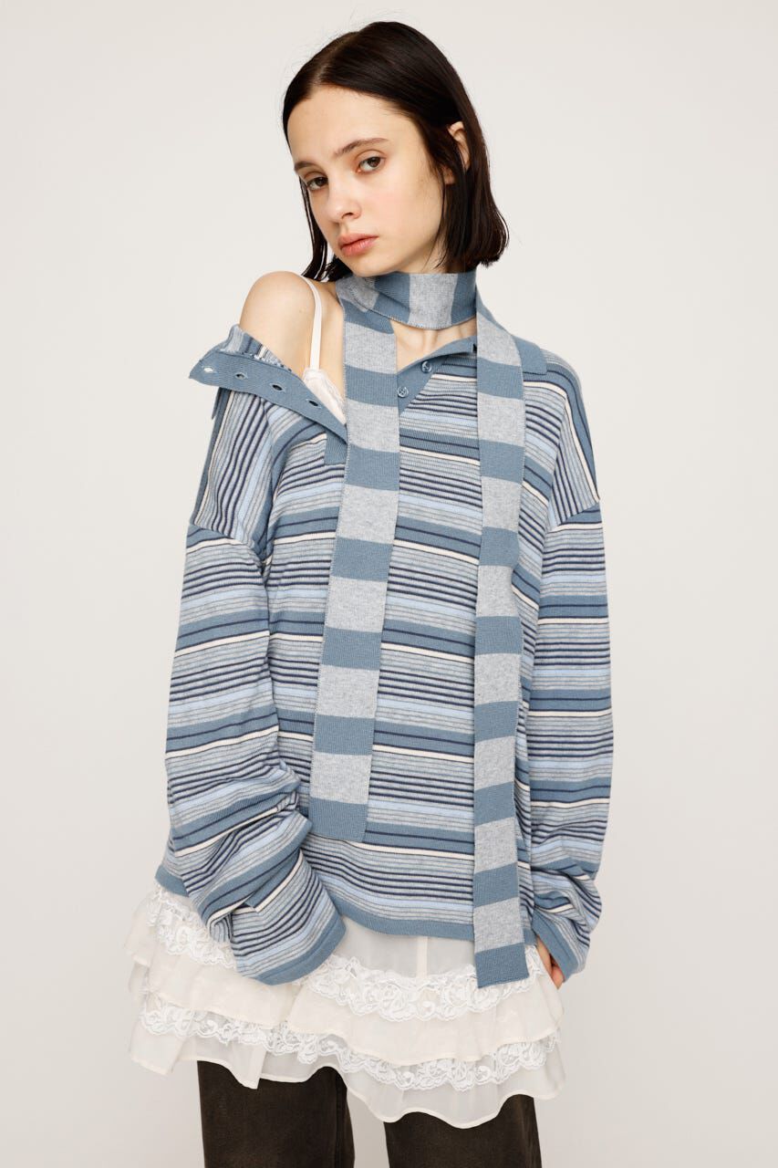 SLY「HG KNIT ASYMMETRY トップス」|ニット・セーター|M/BLU7