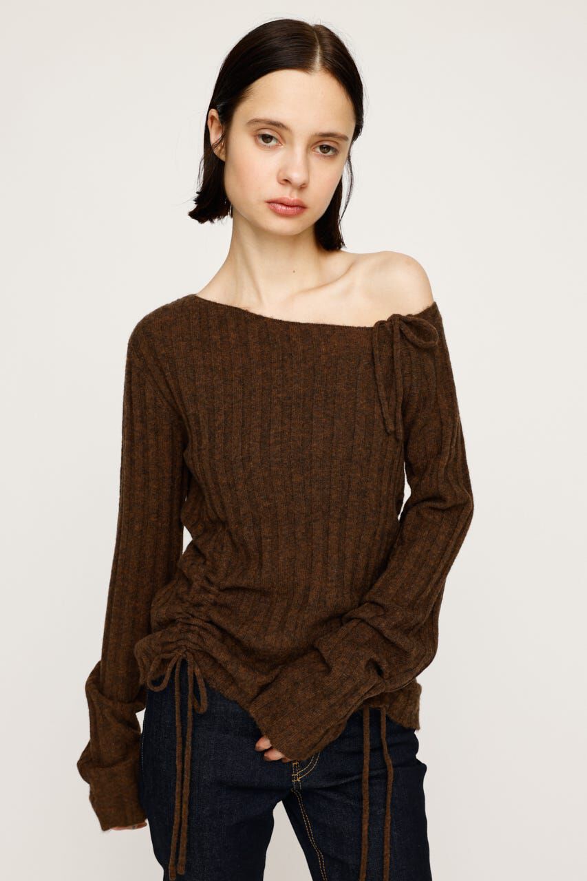 SLY「GATHER RIBBON KNIT トップス」|ニット・セーター|BRN