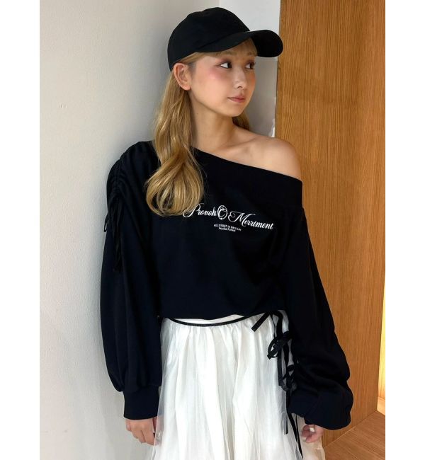 CALNAMUR「2WAY オフショルリボンスウェットプルオーバー」|Tシャツ・カットソー|ブラック